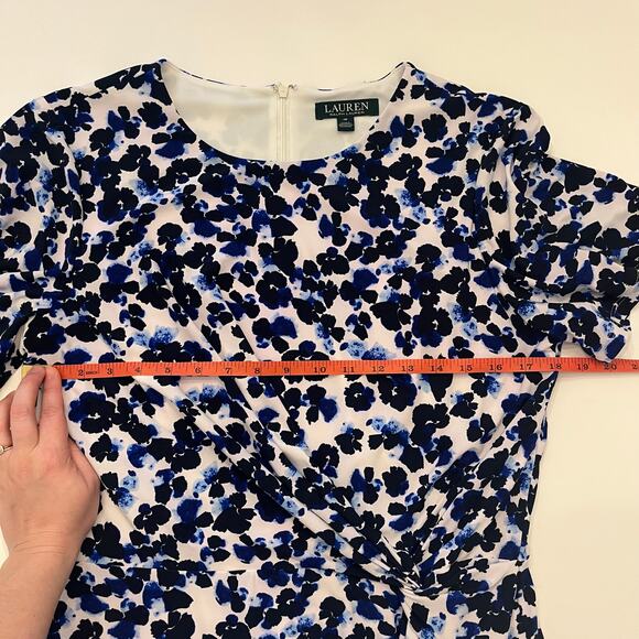 Lauren Ralph Lauren Cocktail Dress Size 16 ALine Blue Floral Stretch Event Party - Picture 11 of 13